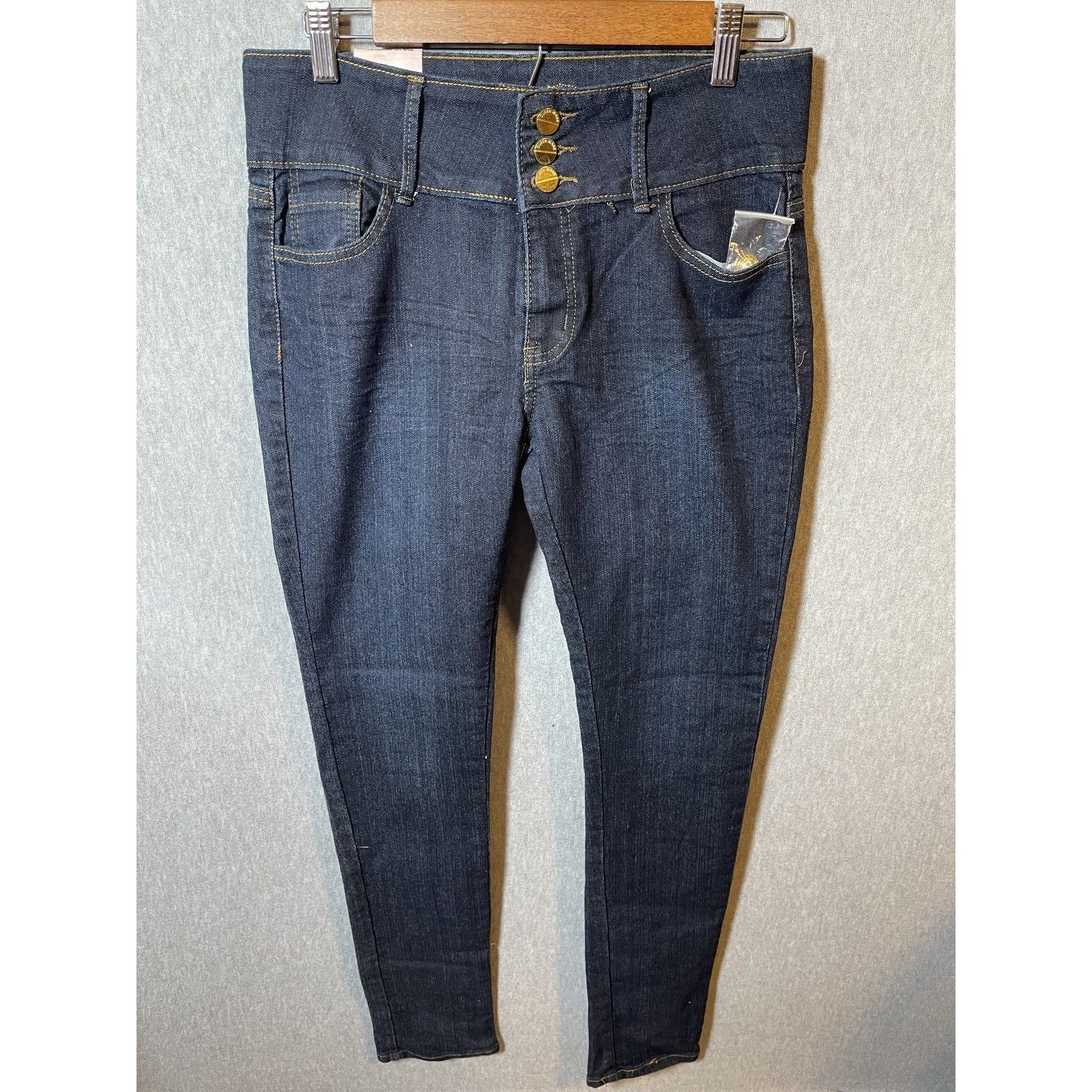 Queen Jeans Women's Size 11 Dark Wash High Rise Button Fly Skinny Stretch Denim